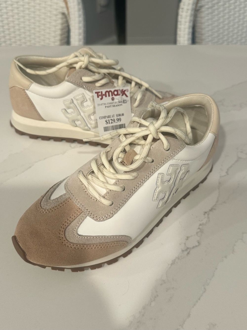 Tory Burch Cream & Beige Suede-and Leather Sneakers NWT